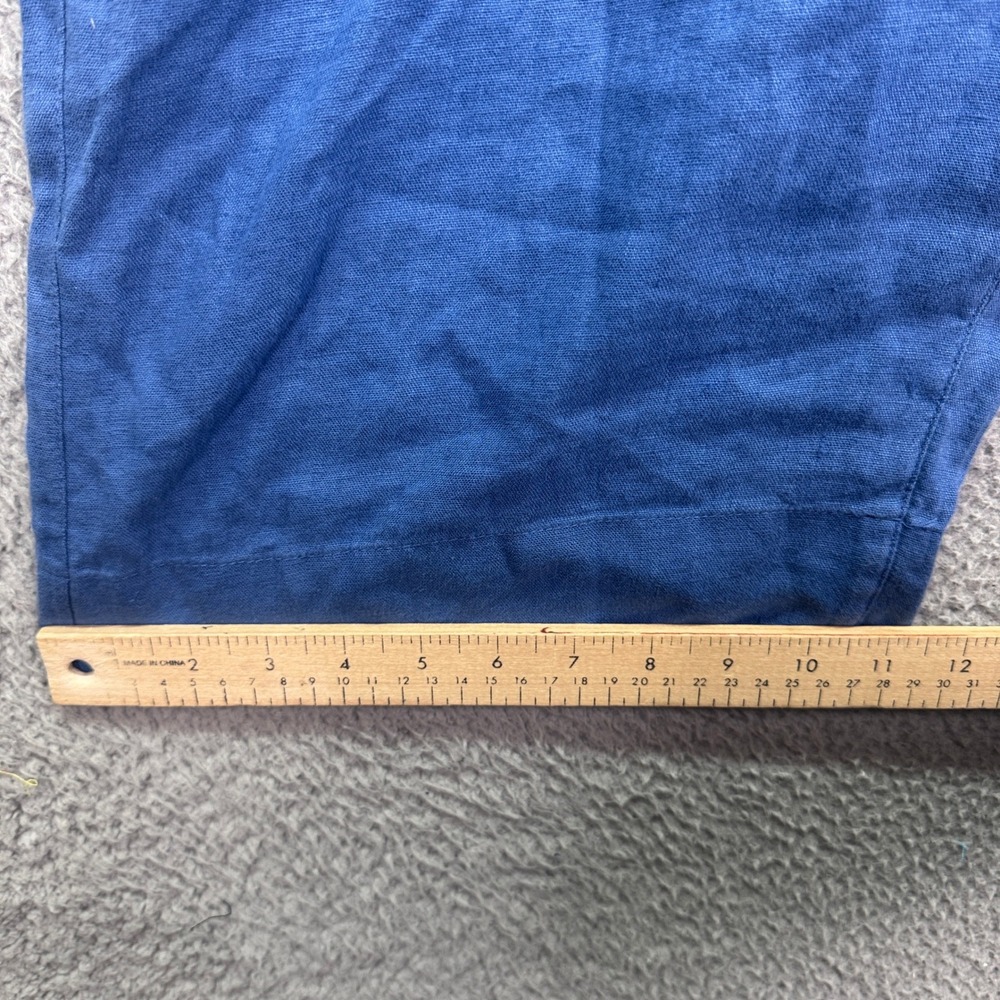 Tahari Pants Womens L Blue 100% Linen Wide Leg Cropped Beachy Resort Vacation - Picture 11 of 13